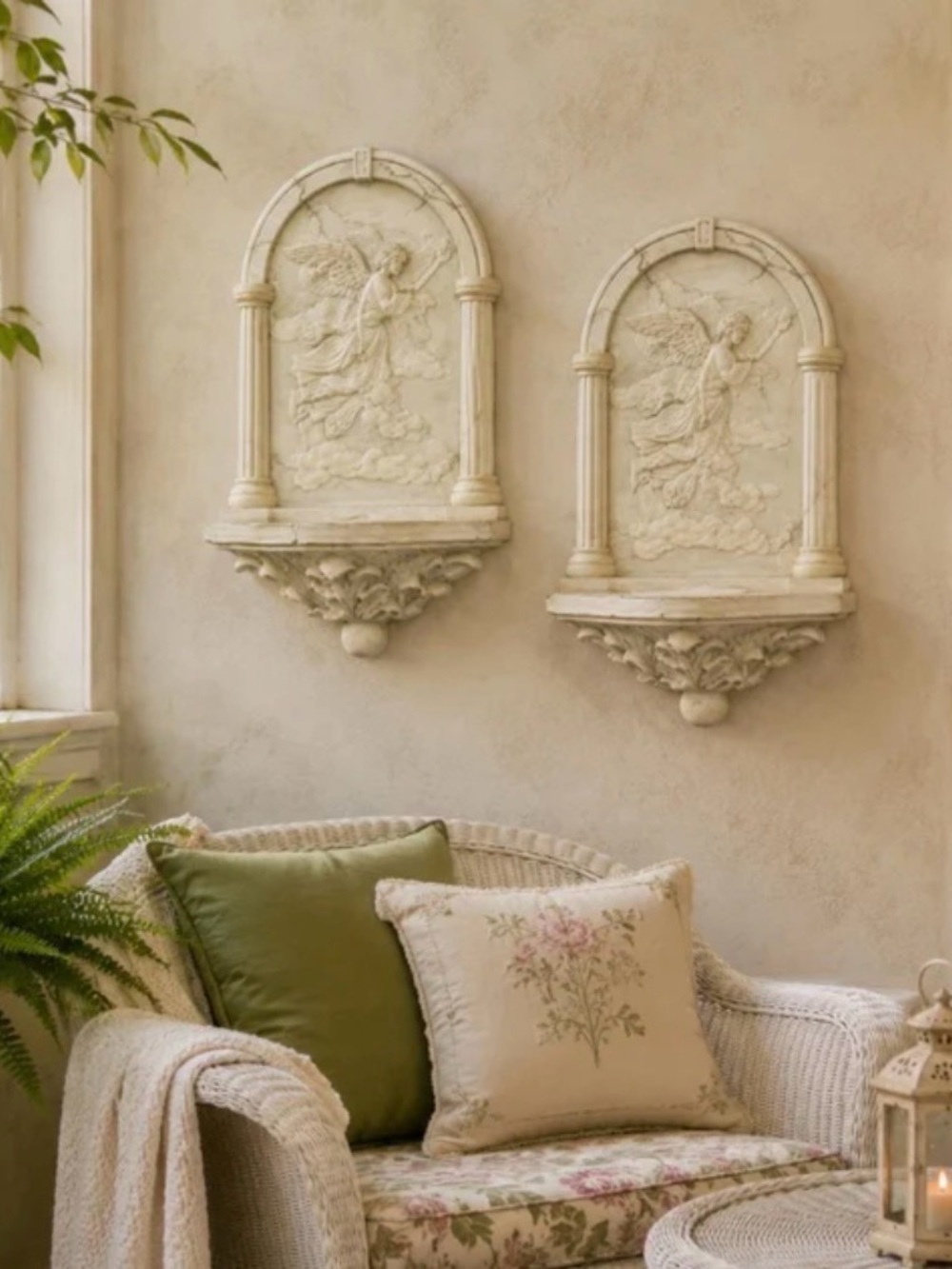 2 Italian Sconce, Angel Candle holder,  Wall Plaque, Candle Holder, Faux Marble
